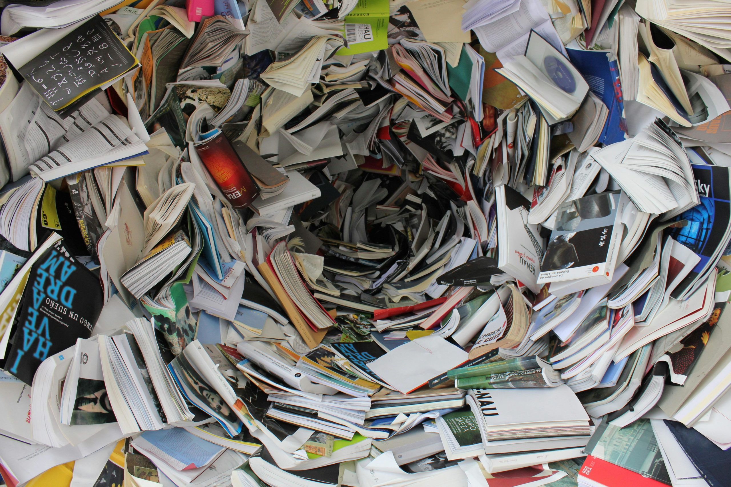 recycled papers and books