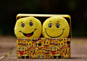stuffed smiley faces in smiley face box