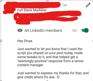 Example of appreciation post for someone sharing on LI