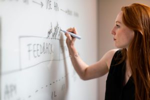 woman writing on whiteboard