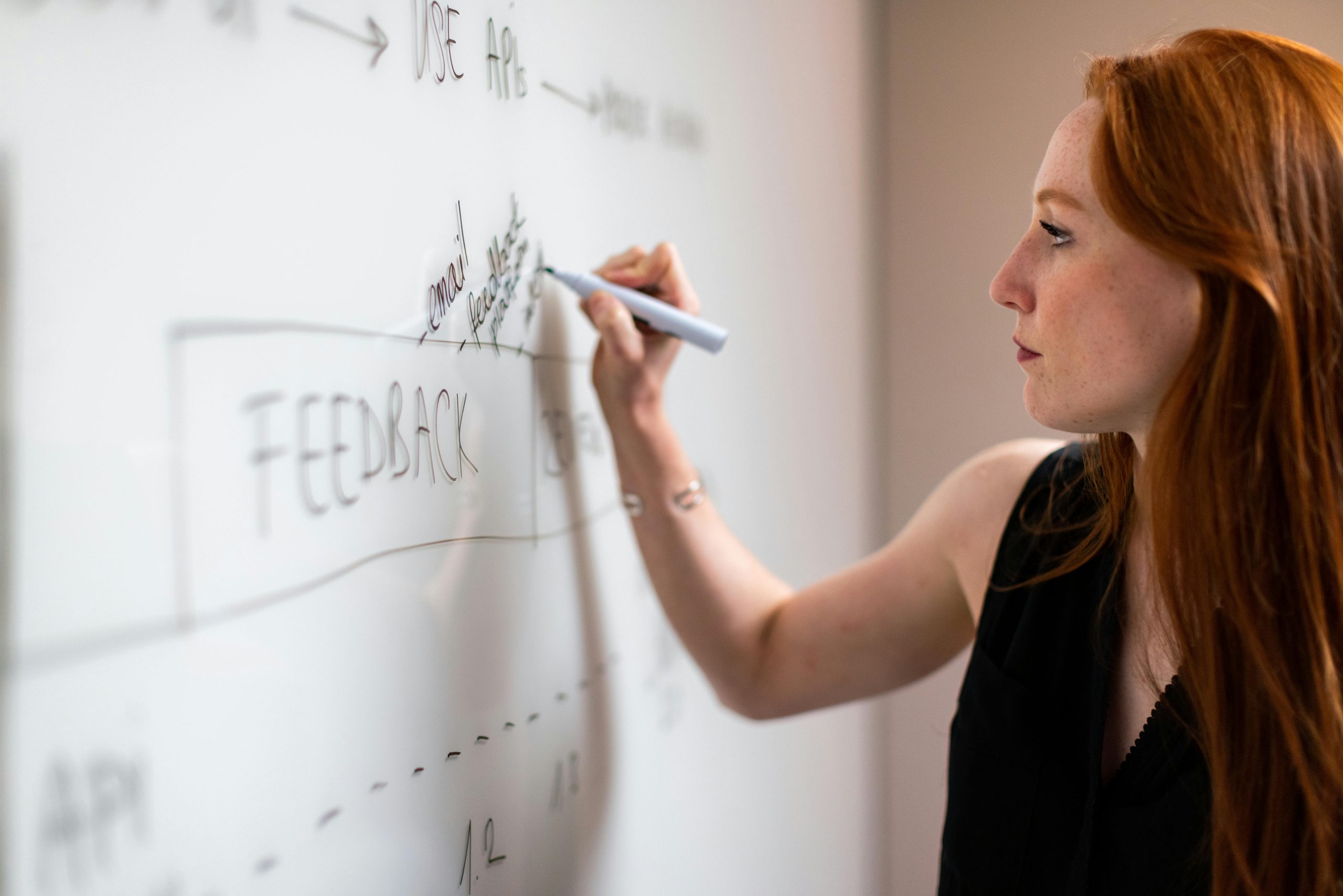 woman writing on whiteboard